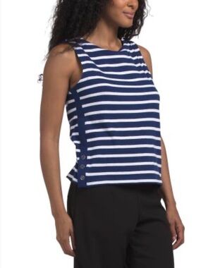 Striped Navy and White Sleeveless Knit Top Martha Stewart